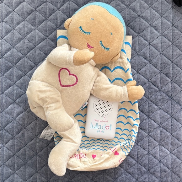 Lulla Doll by Roro Other - Lulladoll Plush Sleep Baby - Cream with Aqua Accents